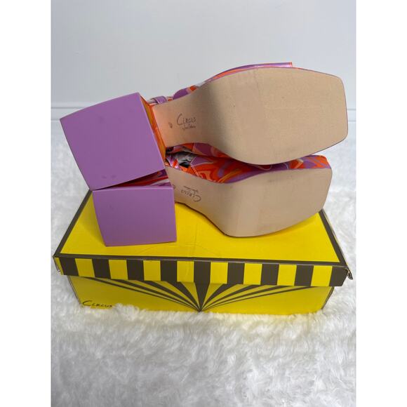 NWT Circus NY Sam Edelman Miranda Jewel Orange Multi Platform Heels 8.5 - Picture 14 of 15